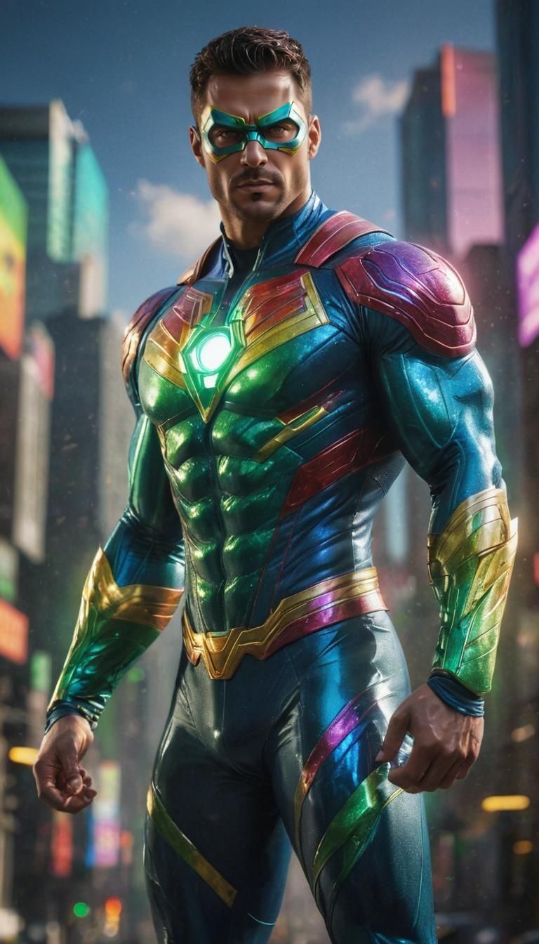 Rainbow Superhero Portrait with Prismatic Powers