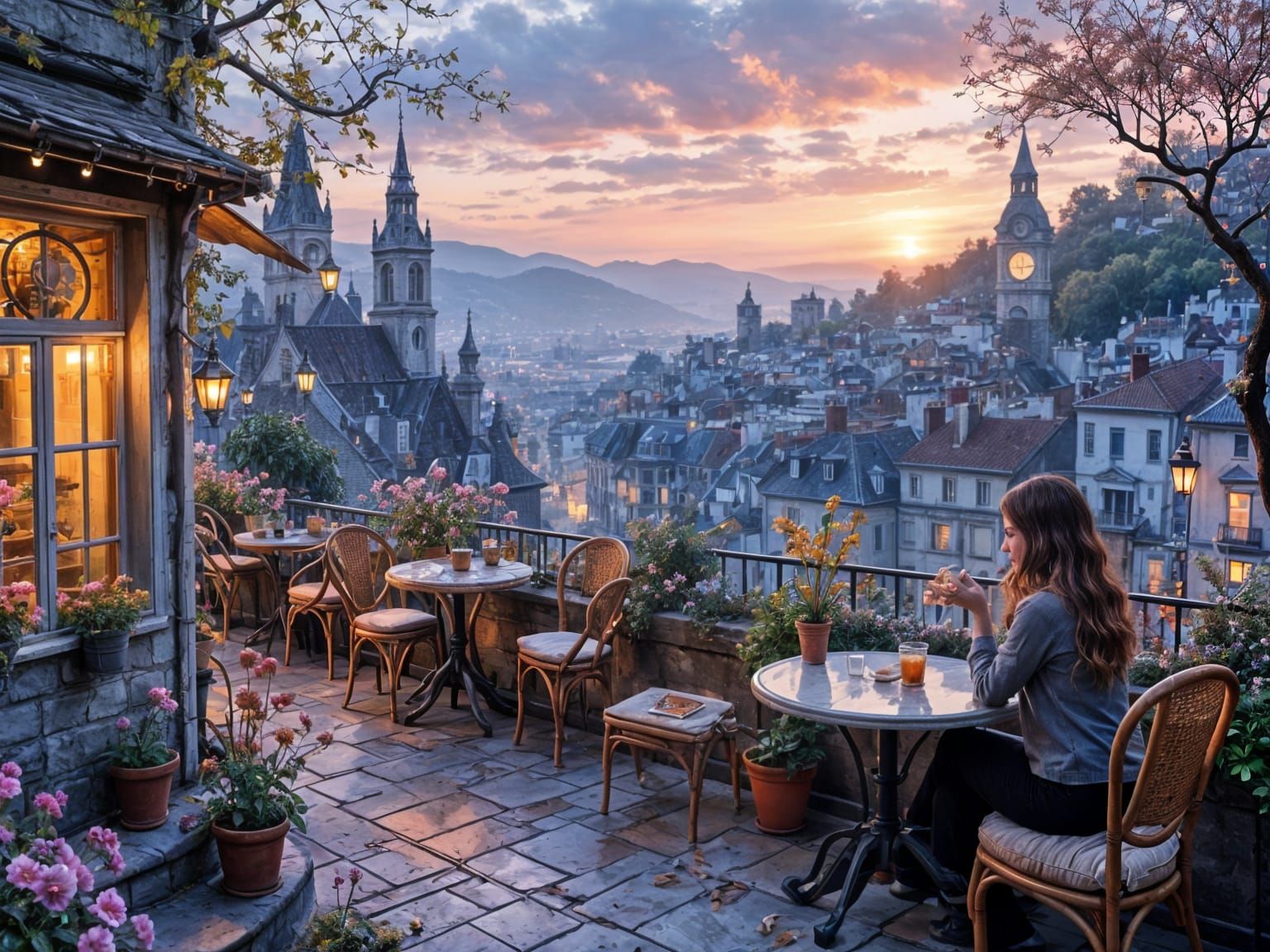Dreamy Rooftop Café at Dusk
