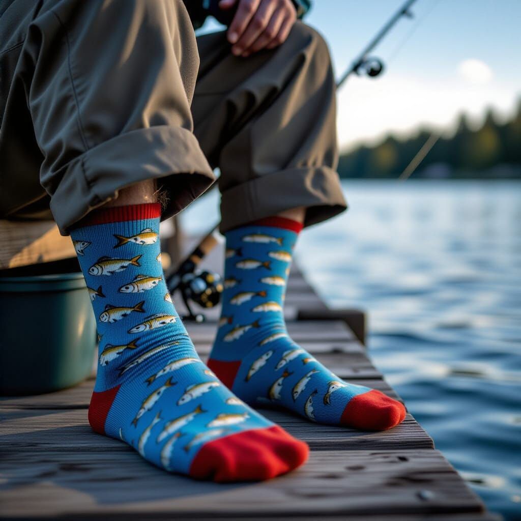 Detailed Fisherman's Socks on Pier, Cinematic Film Still