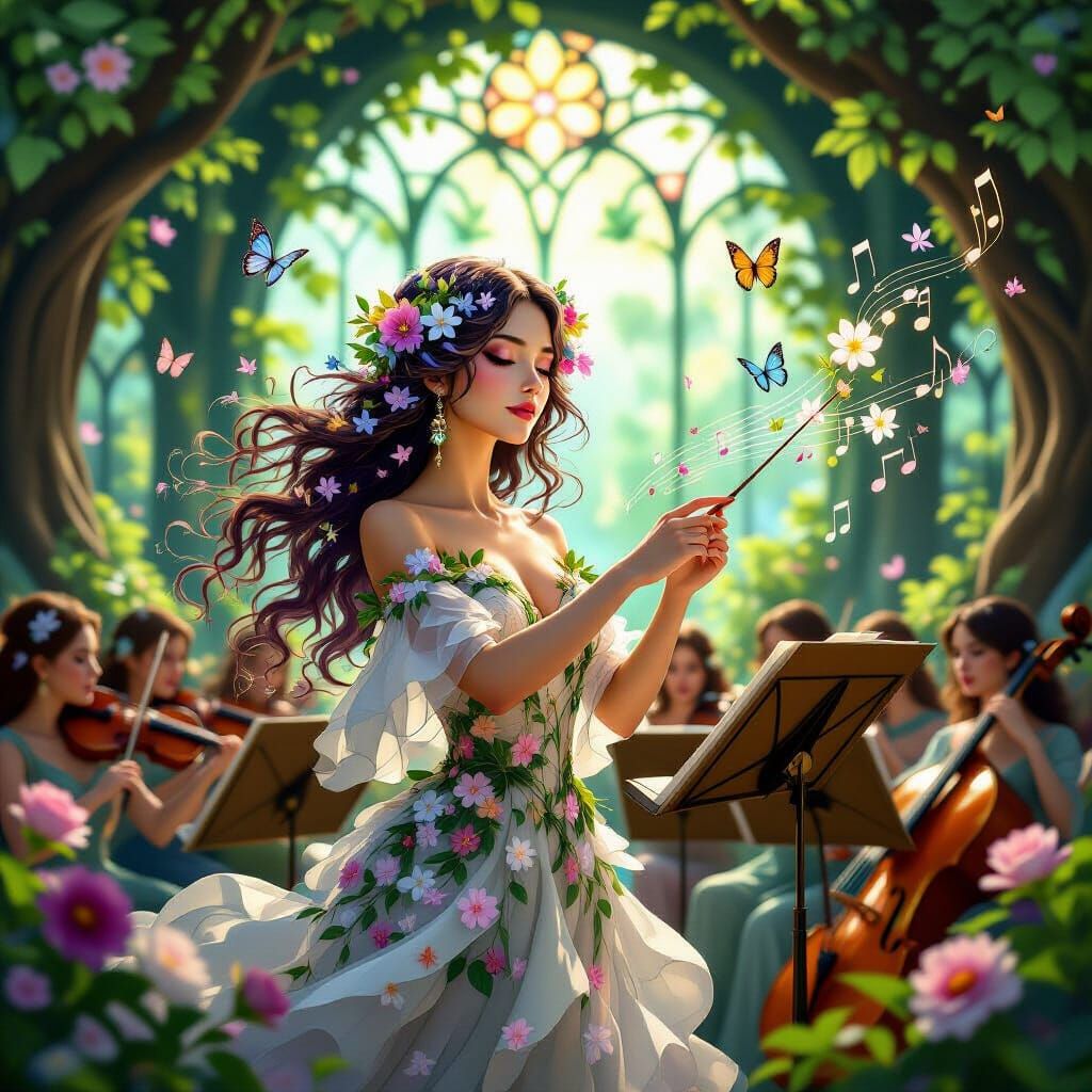 Floral Conductor Leads Nature Orchestra in Enchanted Hall