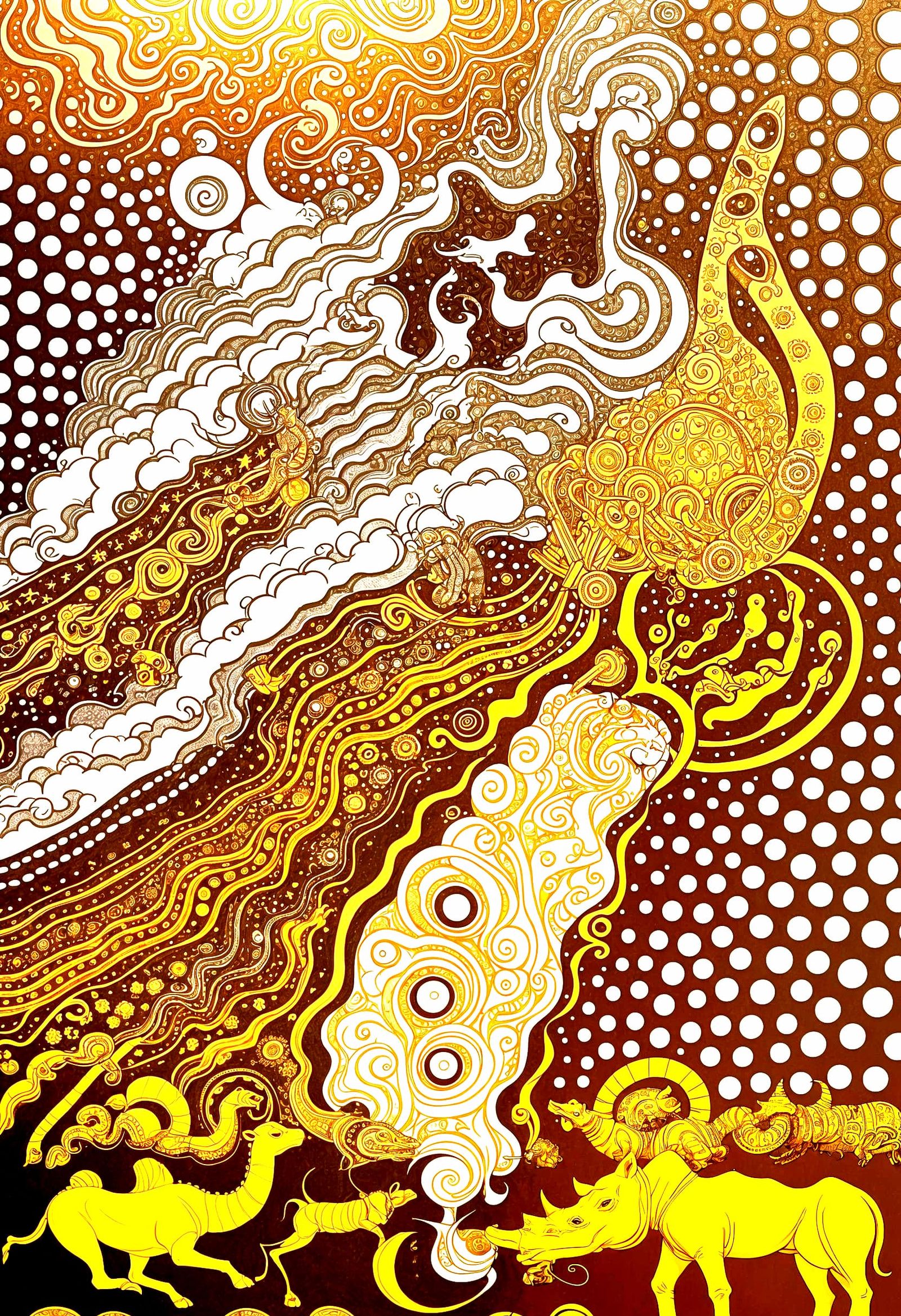 Psychedelic Camel and Rhino Fantasy in Detailed Style