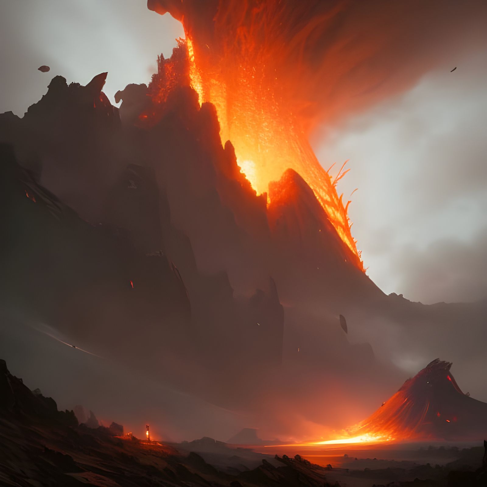 Epic Volcano in Dark Fantasy Concept Art Style