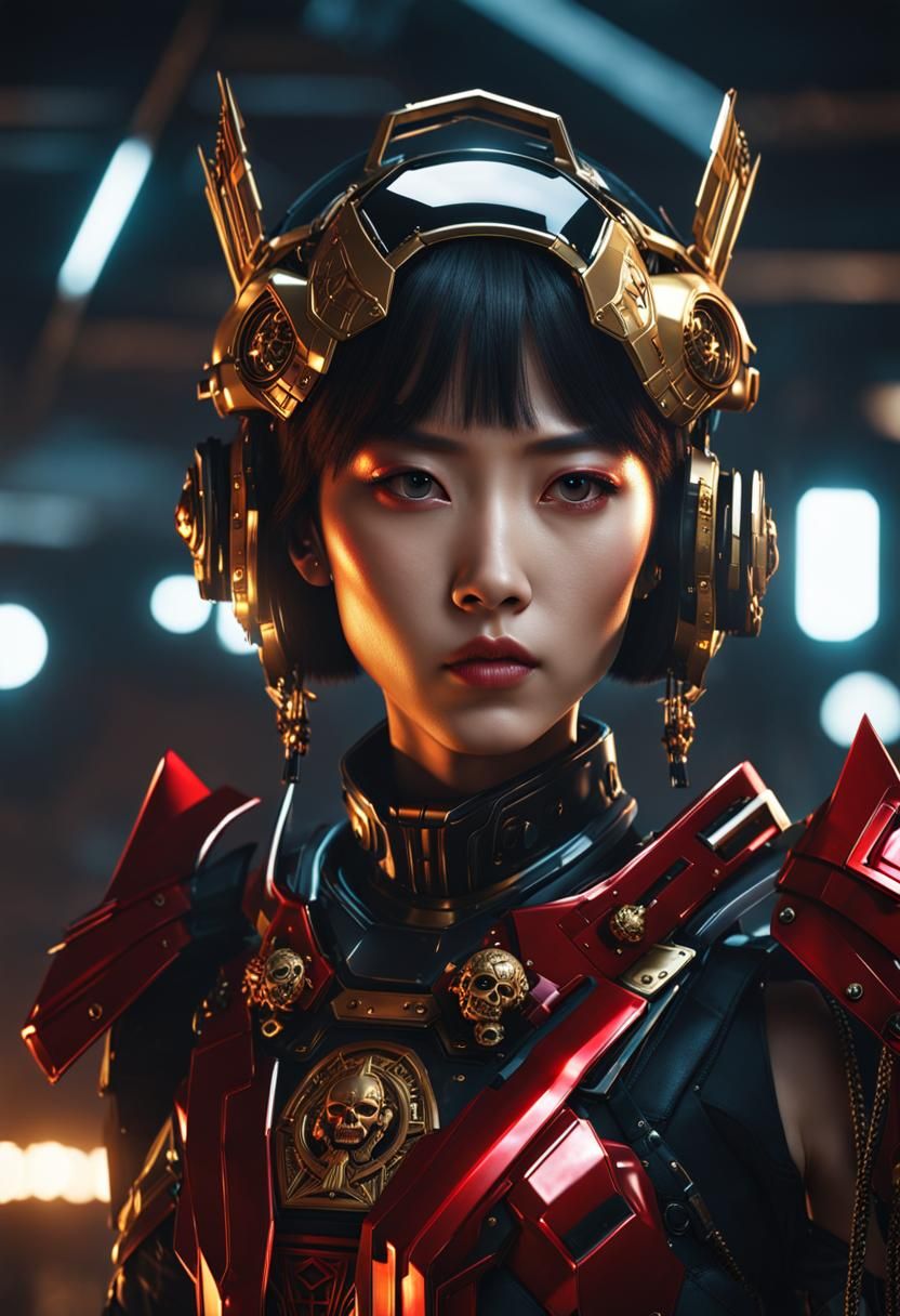 Beautiful Korean Idol in Cyberpunk Power Armor