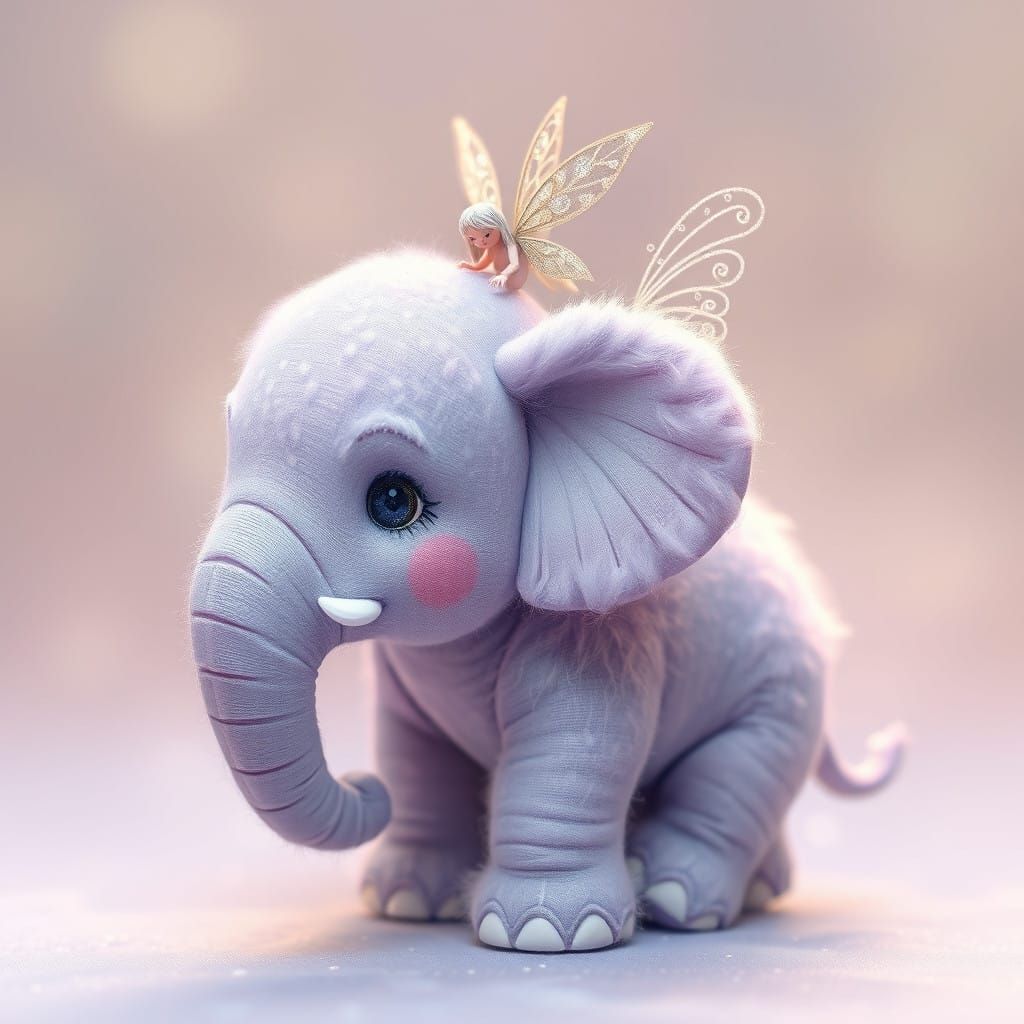 Whimsical Lilac Elephant with Delicate Pixie Companion