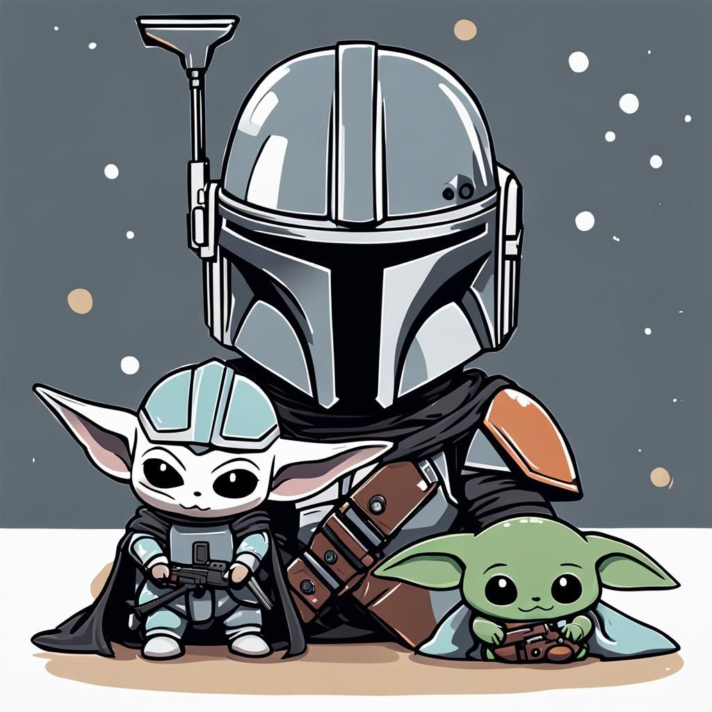 Mandalorian and Grogu Play Video Games: Chibi Anime Style