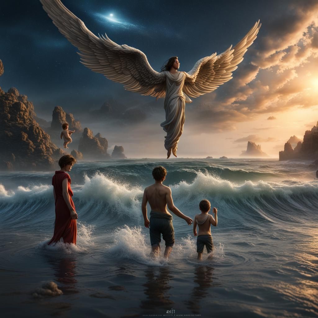 Family Protected by Angels: Fantasy Concept Art