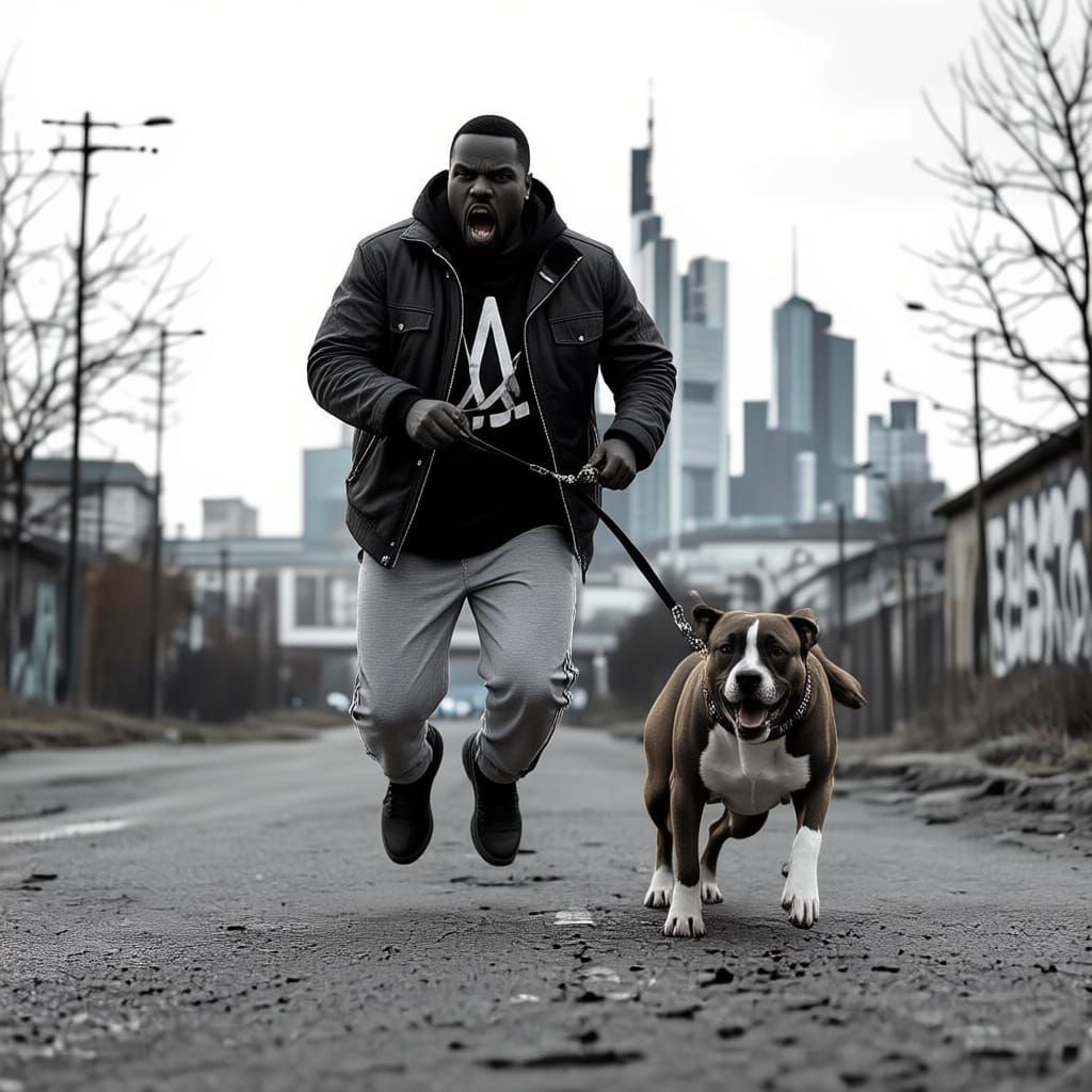 Man Restrains Aggressive Pitbull in Frankfurt Ghetto