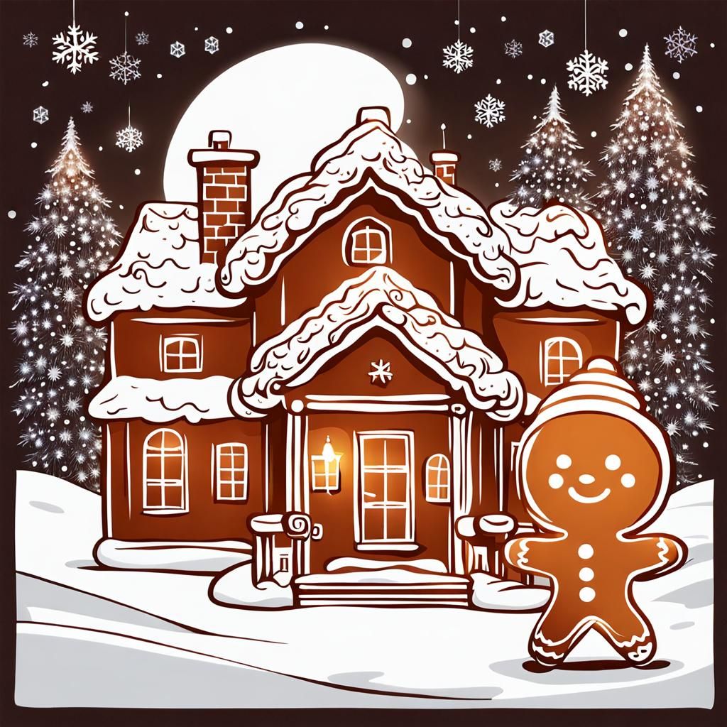 Gingerbread House and Man Celebrate Christmas