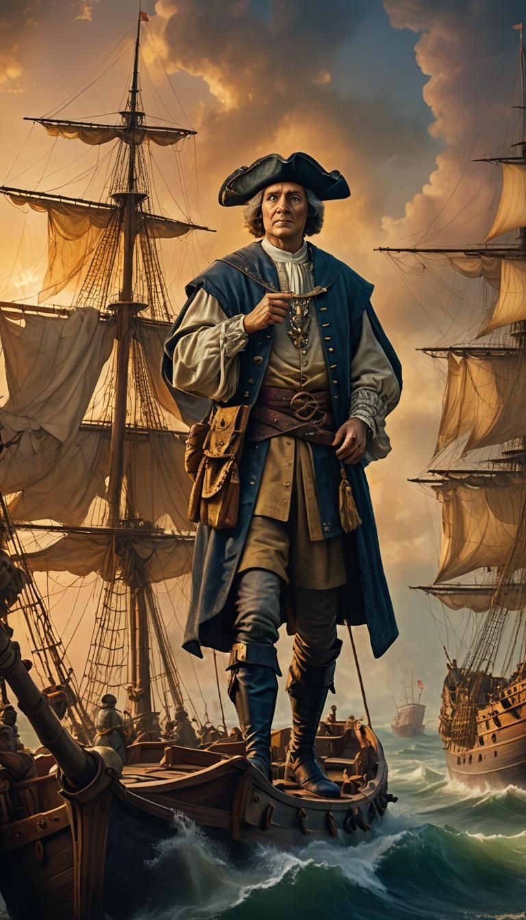 Christopher Columbus Sails in Antique Matte Painting