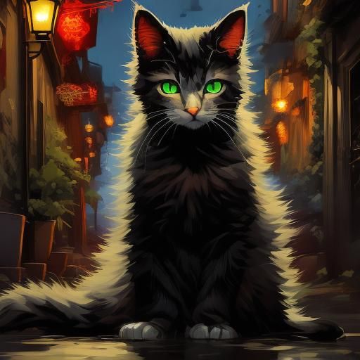 <lora:Realistic Kittens:1.0> An alley cat lurking by a fancy...