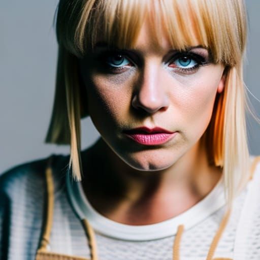 Blonde woman with 1978 fashion sense