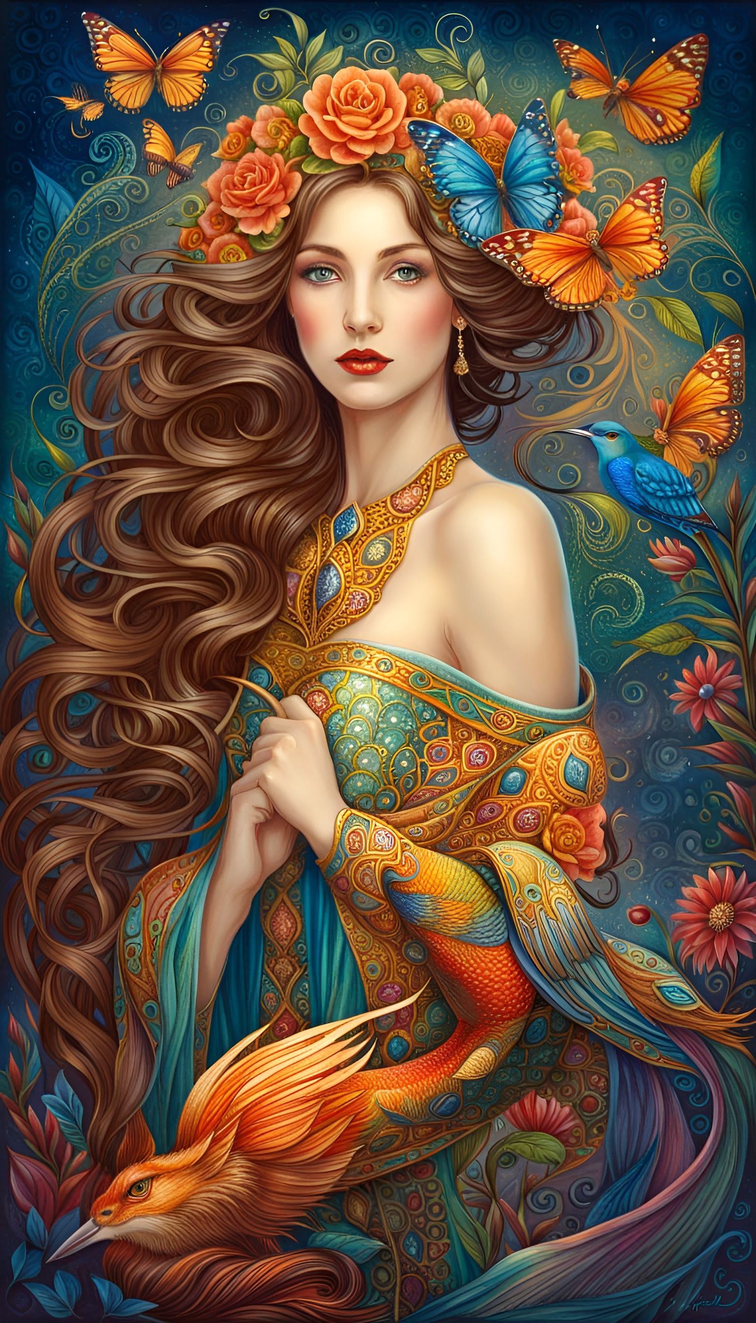 Beautiful Woman in Mythical Illustration