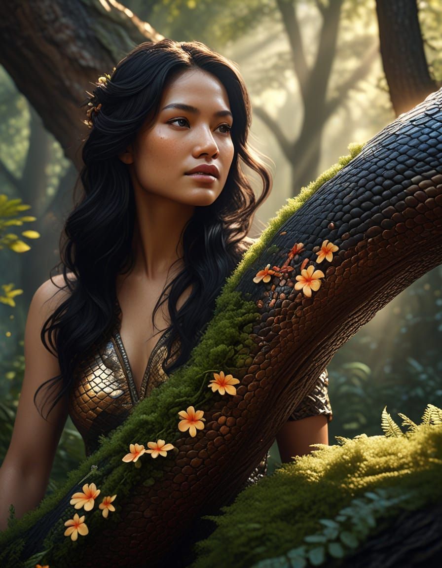 Southeast Asian Woman Blending with Nature, Digital Art