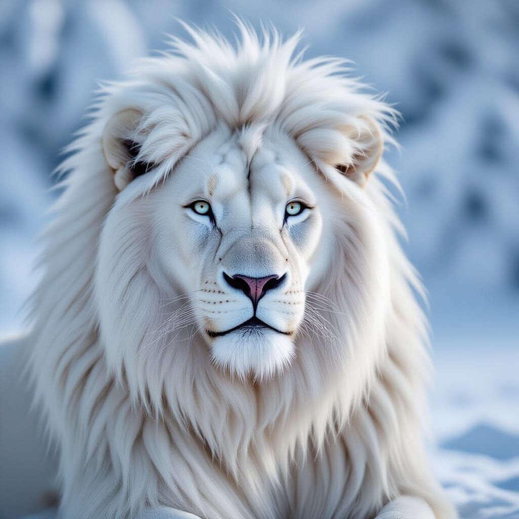 Majestic White Lion with Flowing Mane