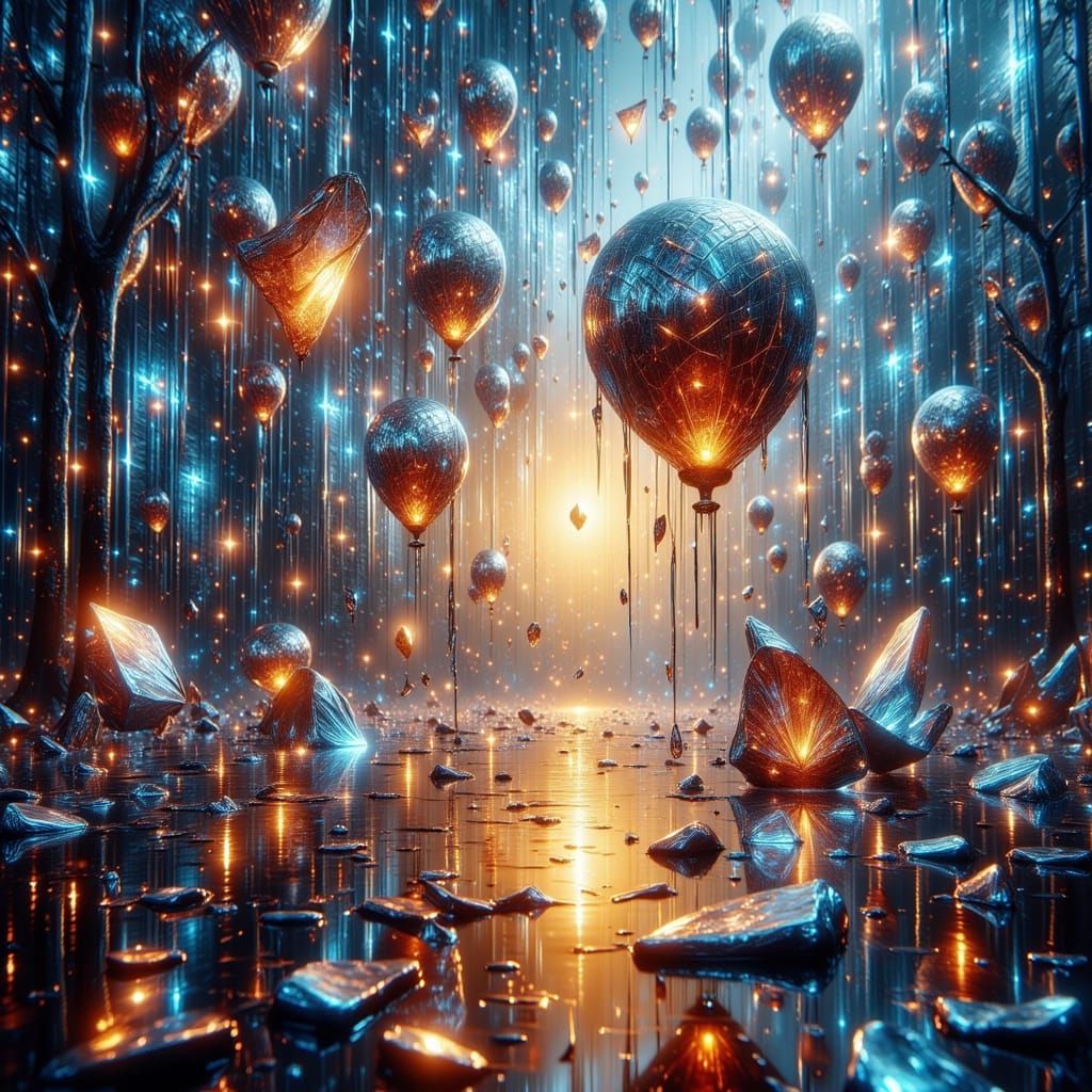 Glass Balloon Shattering in Abstract Expressionism Style