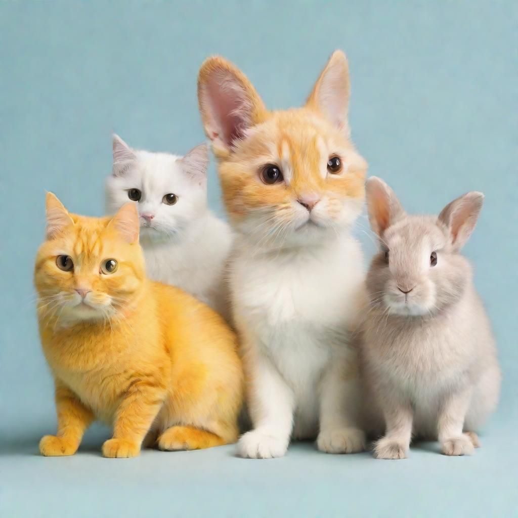 Dog, Cat, Rabbit, and Canary Illustration