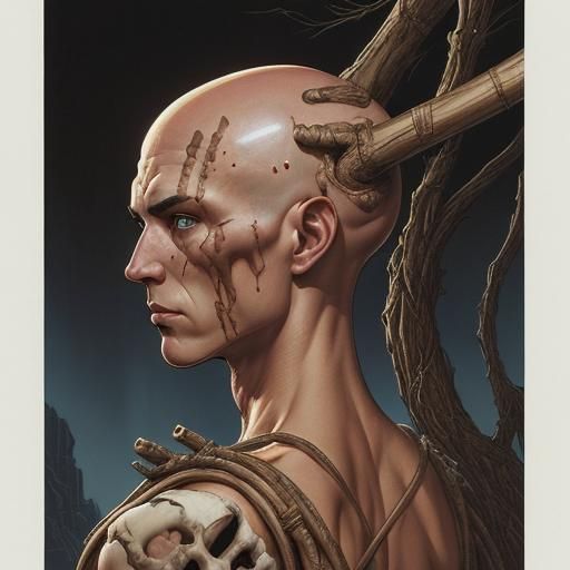 Bald Warrior with Bone Protrusions, Comic Book Art