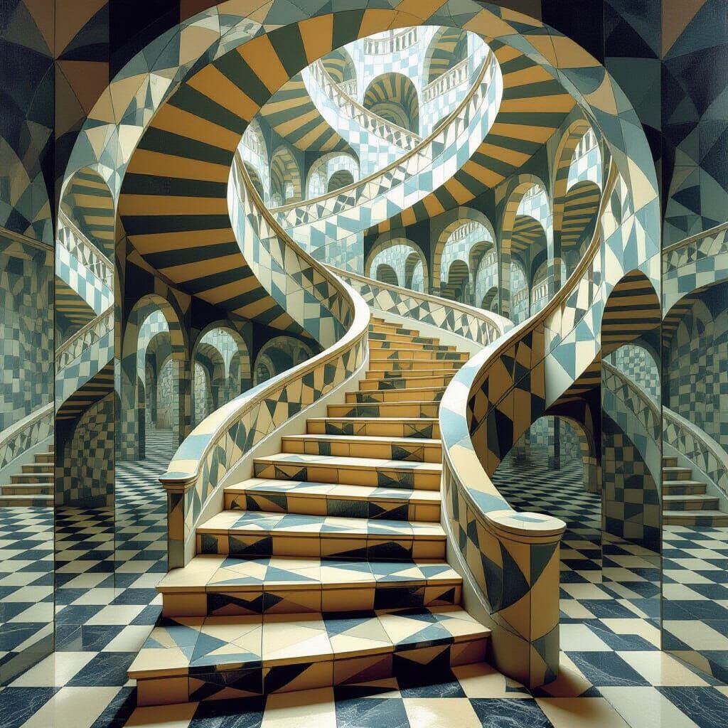 Impossible Staircase in M.C. Escher Style