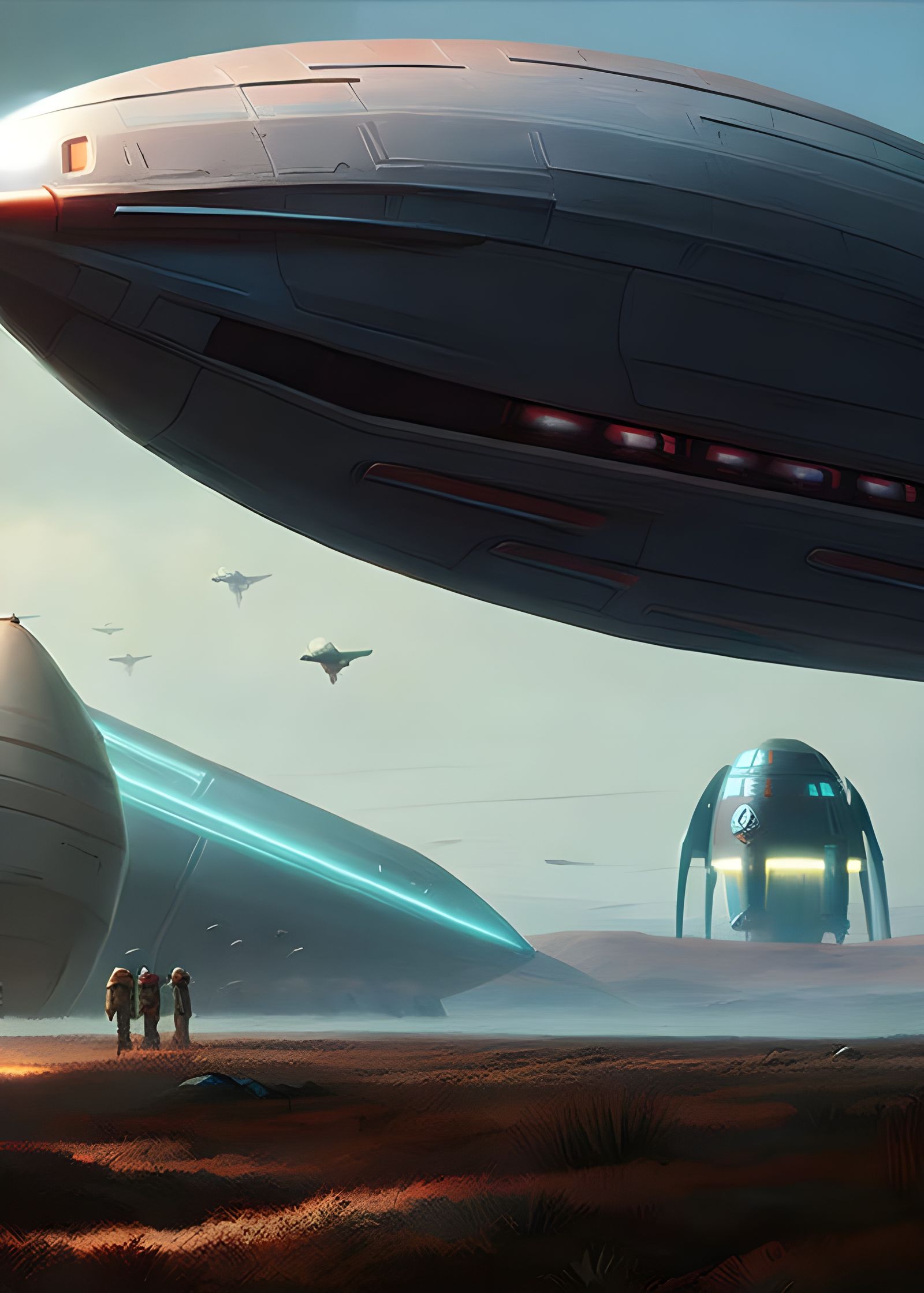 Elaborate Sci-Fi Spaceship Over Beautiful Planet