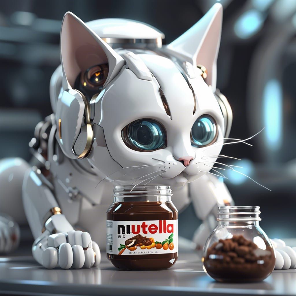 White Cat Stuck in Nutella Jar: Sci-Fi Rendering