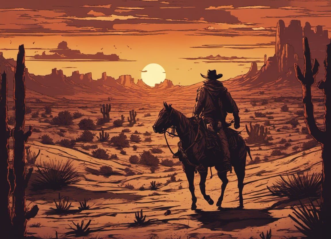 Cowboy Rides into Texas Sunset: Dark West Style