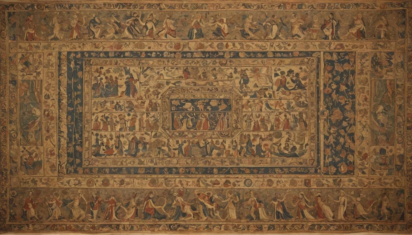 Antique Tapestry of Gods and Magic Artifacts