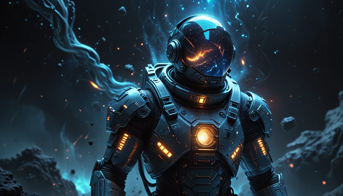 Astronaut in Crystalline Void: Digital Art