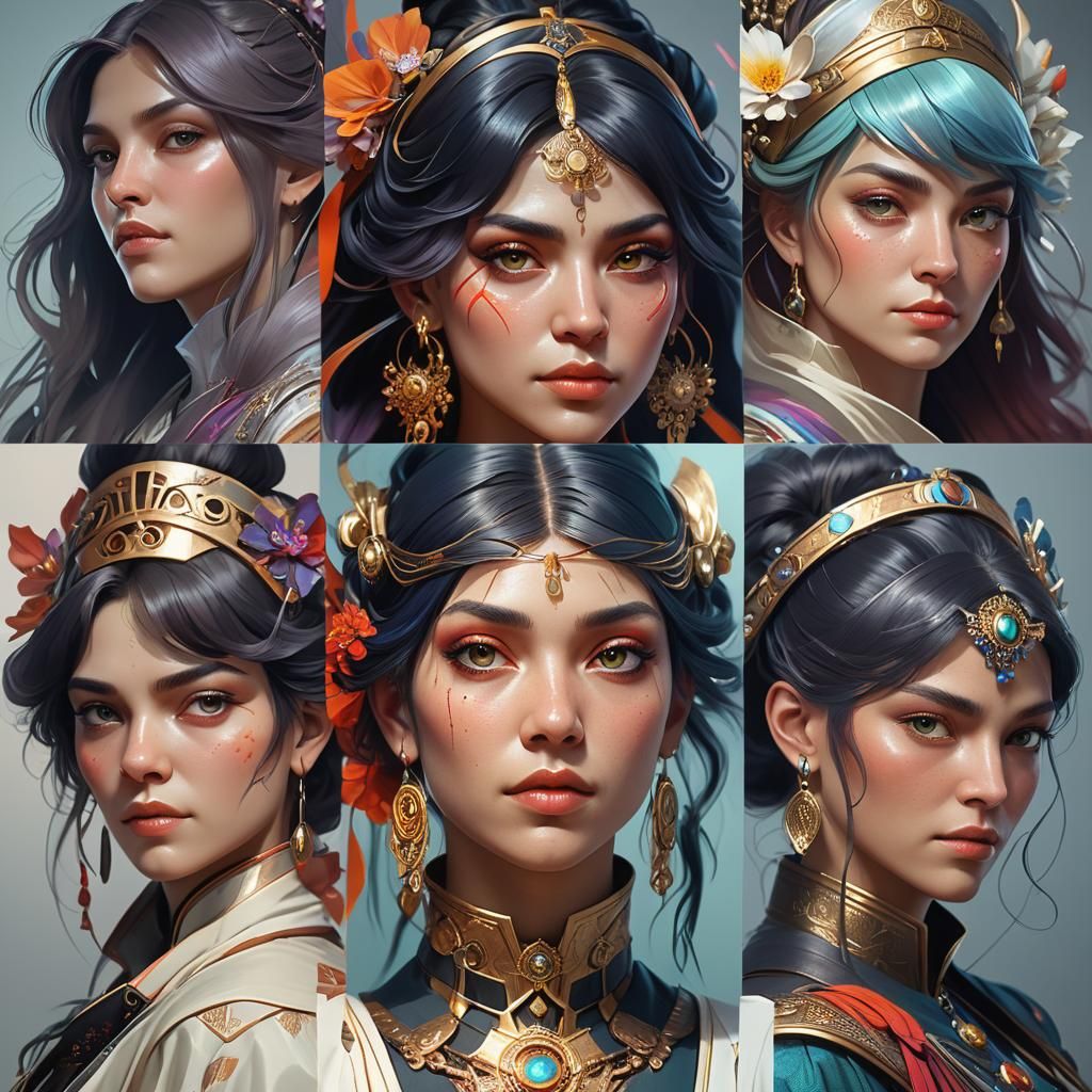 Four Divas Portrait in Art Nouveau Style