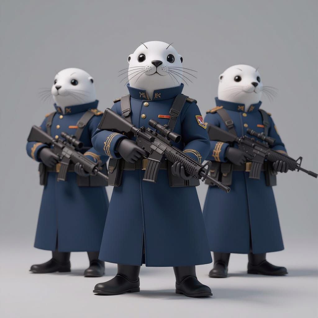 Seals in Navy Uniforms: Anime-Inspired 3D Art