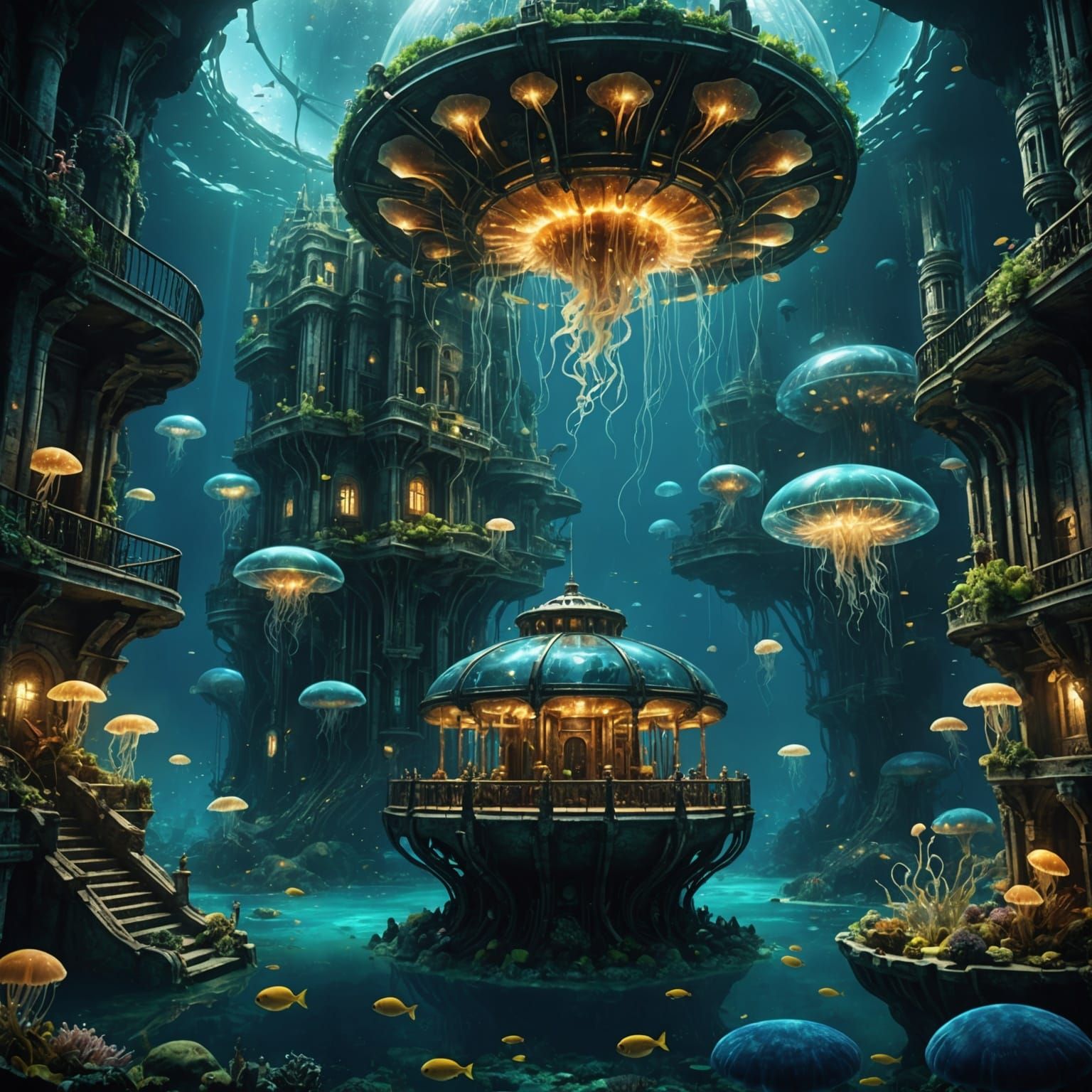 Biomechanical Atlantis Underwater City in Hyperrealistic Sty...