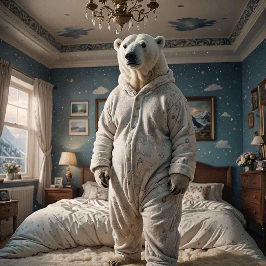 A polar bear in pajamas
