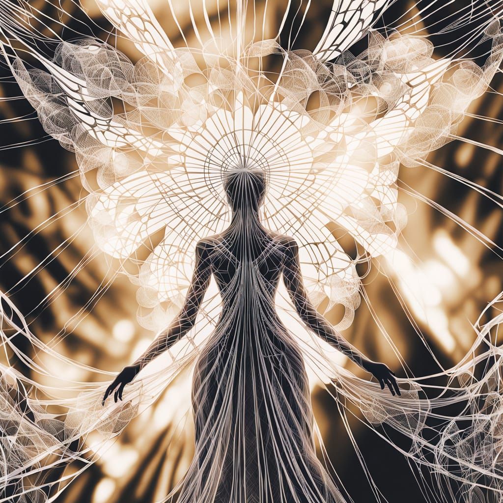 Ethereal Dancer in Dreamscape of Light and Lines