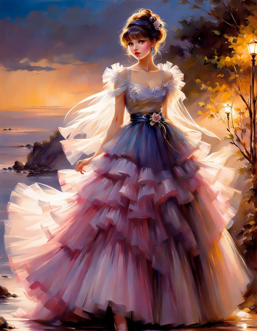 Manga Character in Tulle Gown, Pino Daeni Style