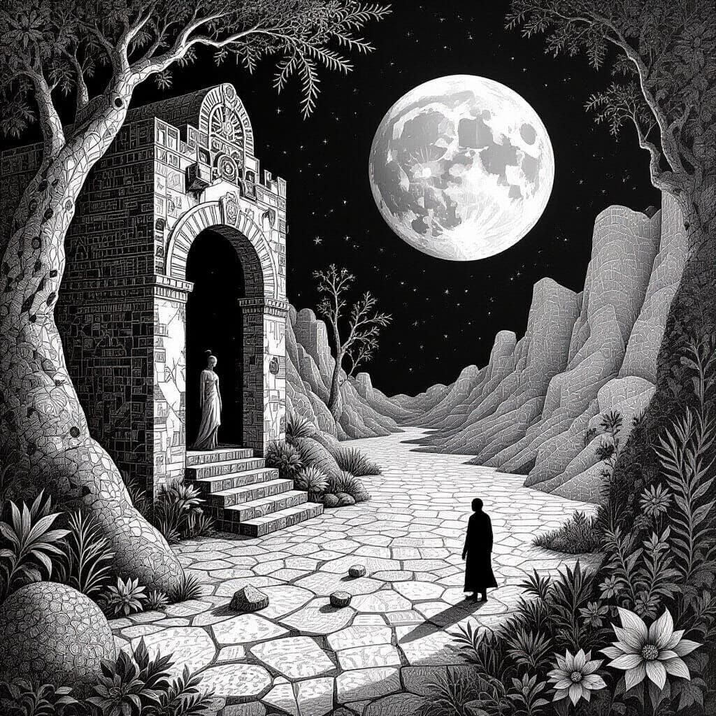 Intricate Stippling Ink Drawing with Detailed Textures