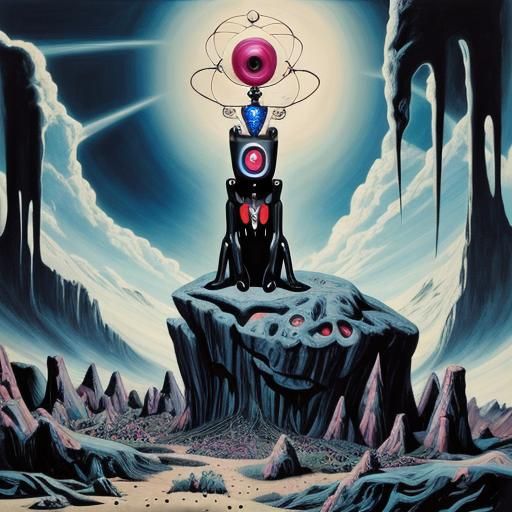 Abstract Man on Hill: Surrealist Painting of the Future