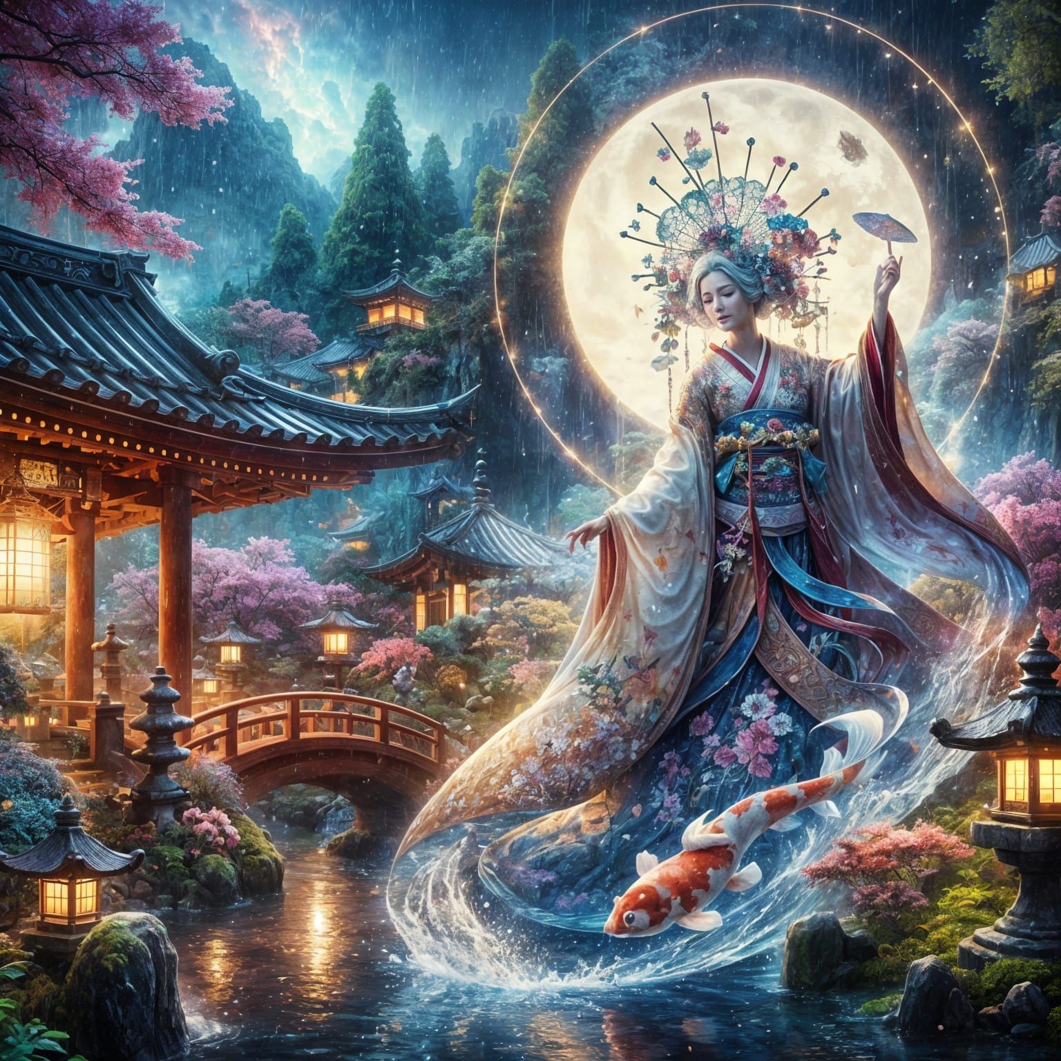 Surreal Goddess Reigns Over Zen Japanese Garden