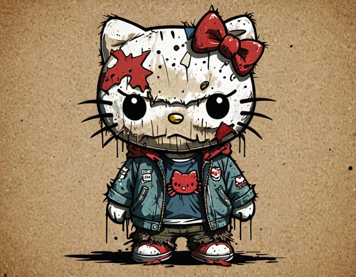 Distressed Hello Kitty Cartoon Character
