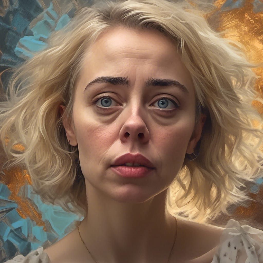 Stunning Blond Woman Portrait in Mixed Media Style