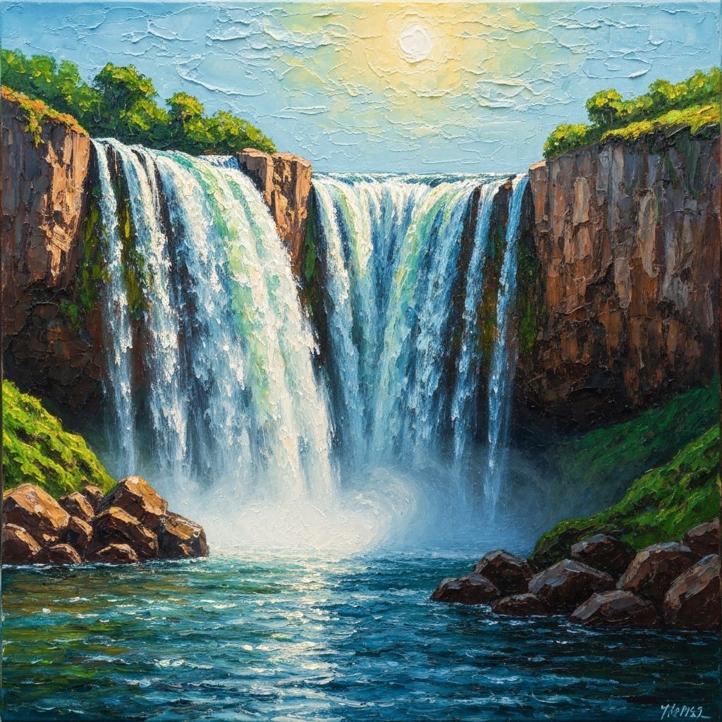 High waterfall in the morning