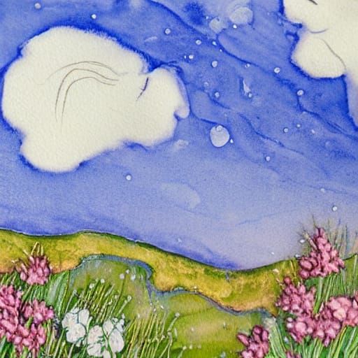 Ethereal Watercolor Angels Sleeping by Waterfall