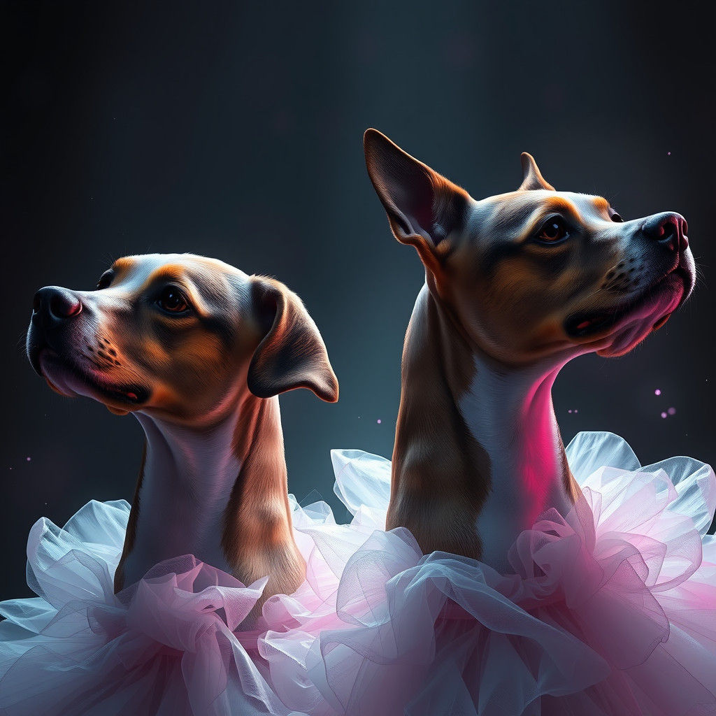 Ballerina Dogs Portrait in Art Nouveau Style