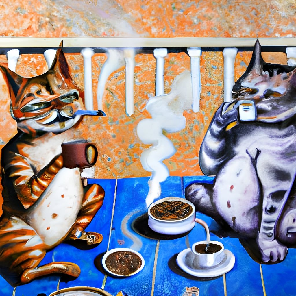 Cats Smoking and Drinking Coffee Painting