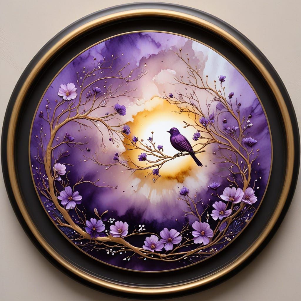 Alcohol Ink Art: Circular Floral and Cloud Design with Gold ...