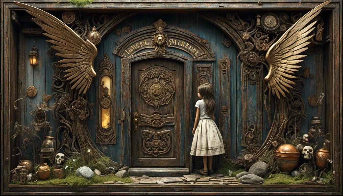 Girl with Angel Wings at the Door