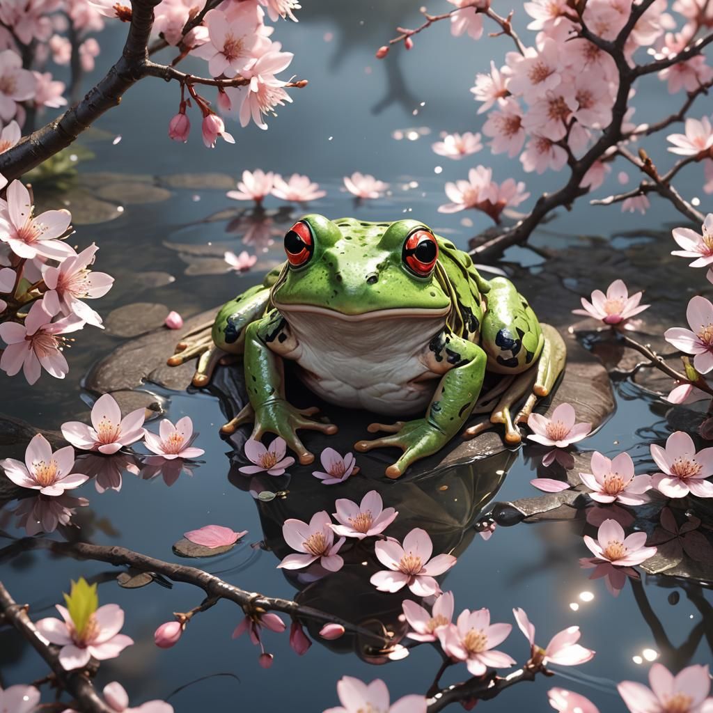 Cherry Blossom Frog in 3D Anime Art