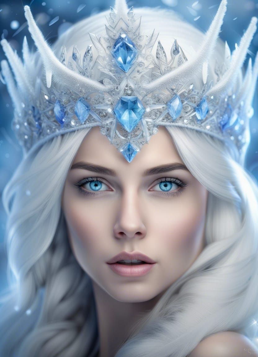 Enchanting Winter Queen with Ice Crown