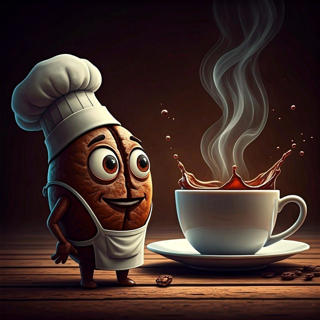 Cartoon Coffee Bean Longing for Brewed Fate