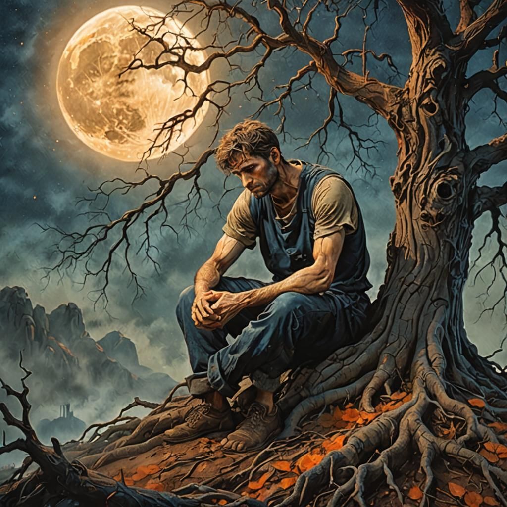 Melancholic Moonlit Scene: A Study in Despair