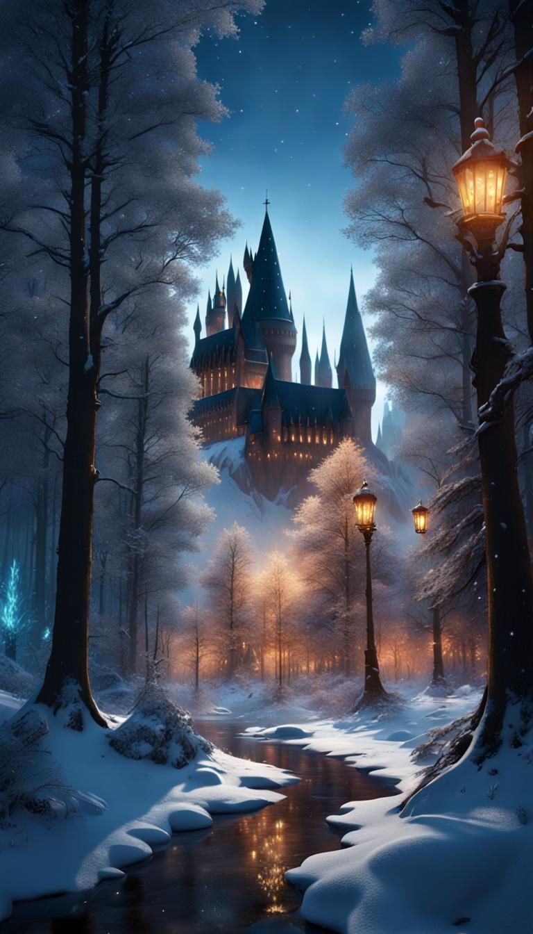 Winter Fantasy Forest with Sparkling Snow