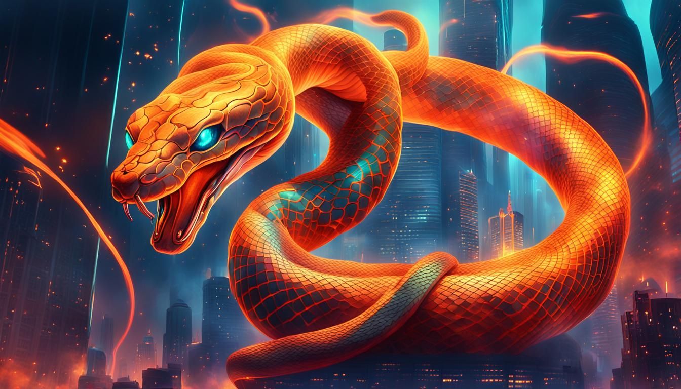 Fiery Snake in a Futuristic Sci-Fi Landscape